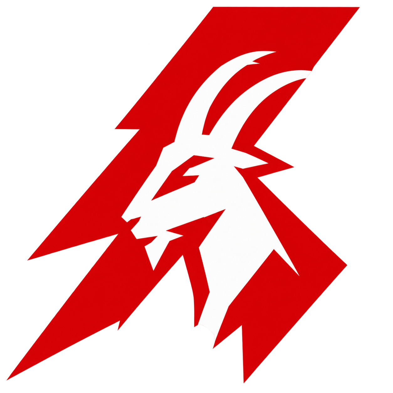 Lazaar31-Logo: weißer Geißbock-Kopf in einem roten Blitz
